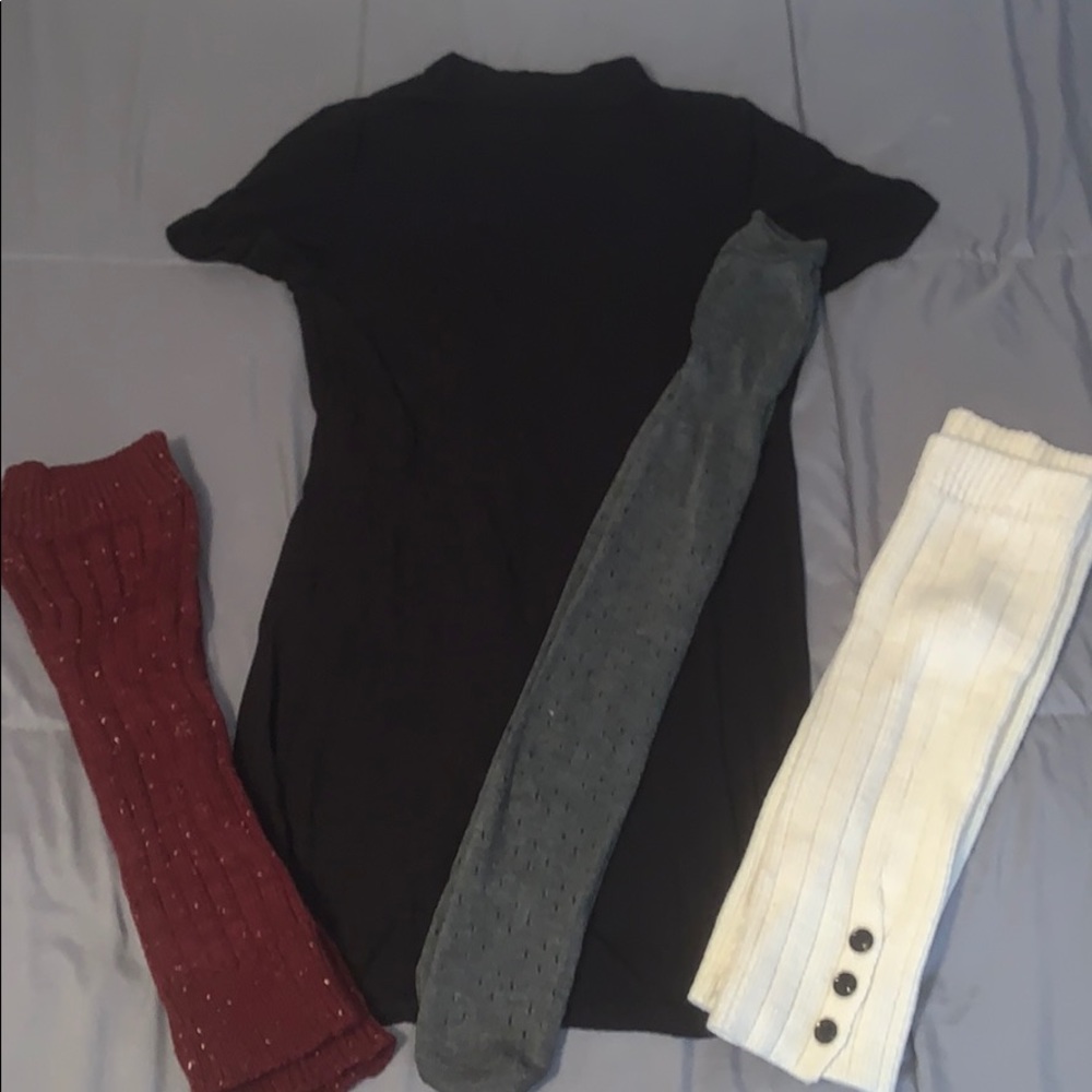 Leg warmers, over the knee socks, sweater dress